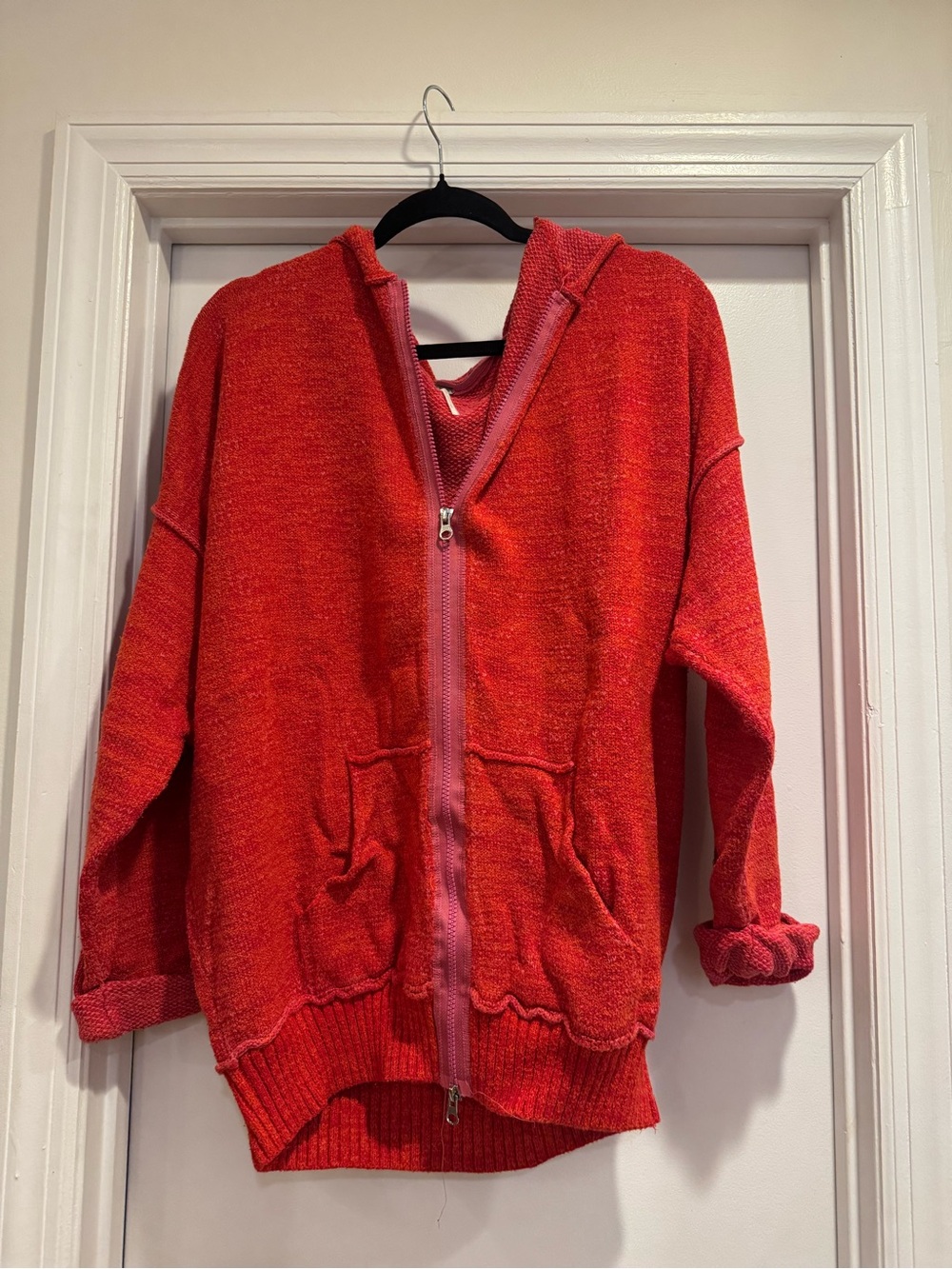 Free People Red Zip-Up Hooded Jacket